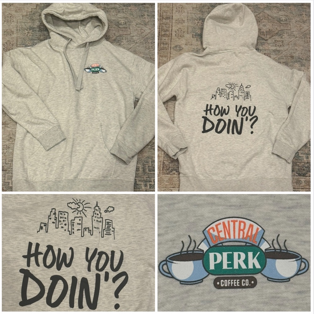 Central Perk BOSTON CAFE merch: soft oatmeal hoodie “How you Doin” FRIENDS SZ L